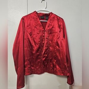 Laura Scott Sating Red Embroidered Blouse!